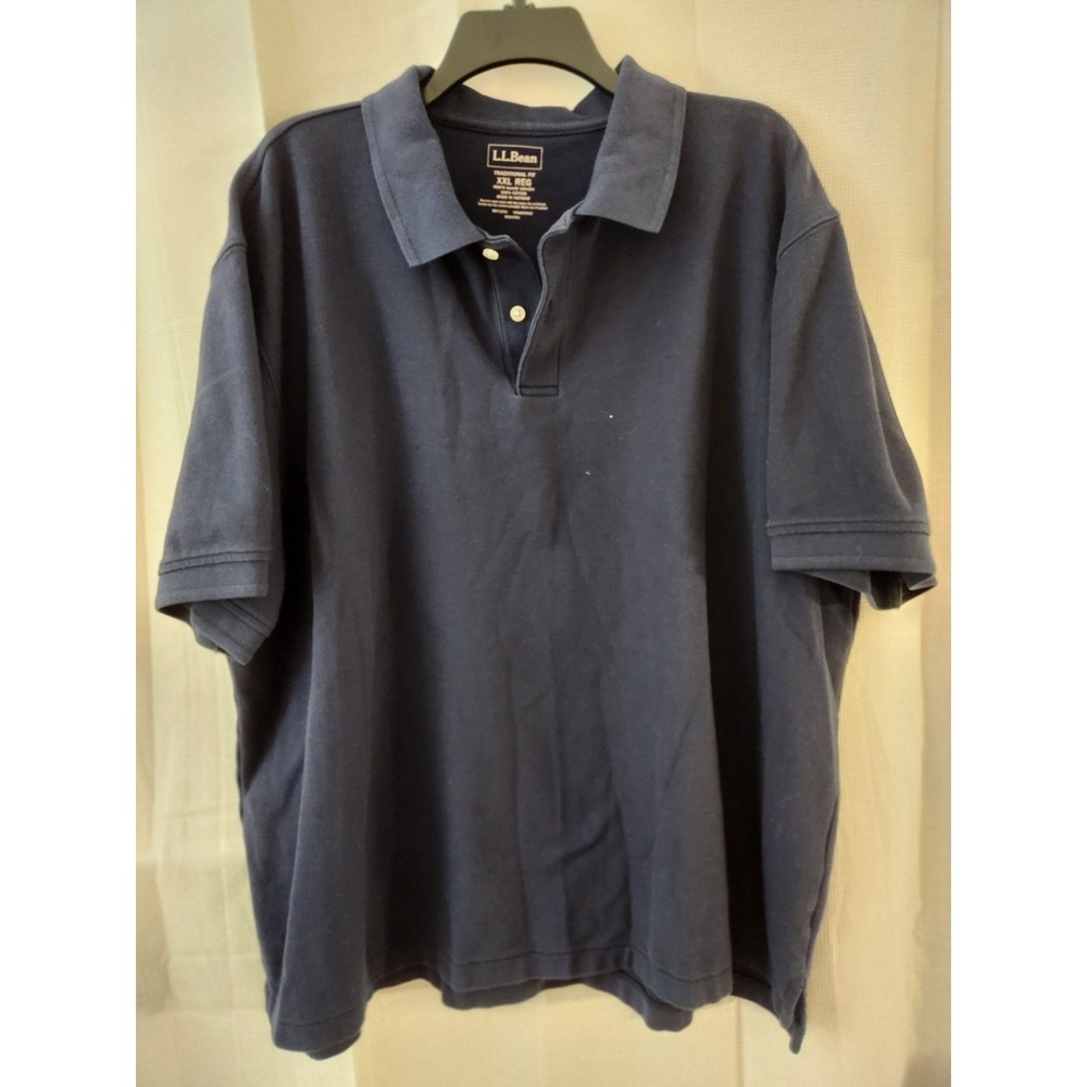 LL‎ Bean Polo Shirt Short Sleeve Solid Navy Blue Collared Size  2XL